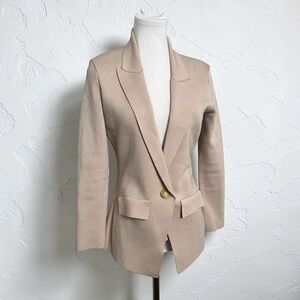 L’AGENCE Tailored Beige Blazer • Gold Button • Structured Minimalist Jacket S